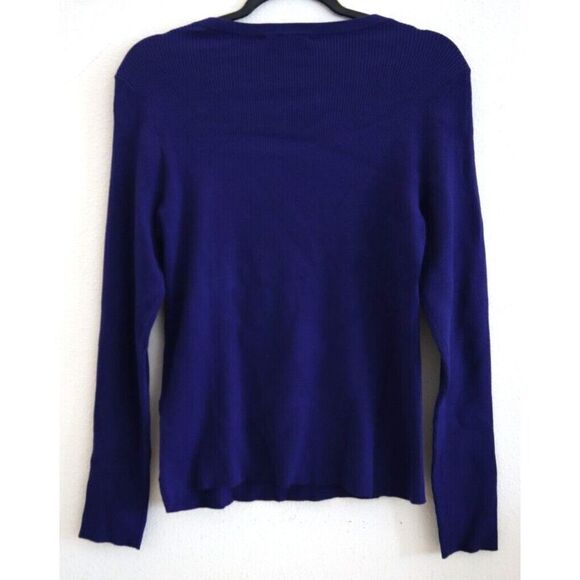 INC International Concepts Women's Sz M Blue Ribbed Cutout Crewneck Sweater - Picture 2 of 7